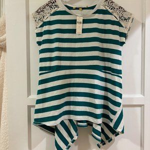 Anthropologie Little Yellow Button Lace Shark bite Hem Top XSmall - New with Tag